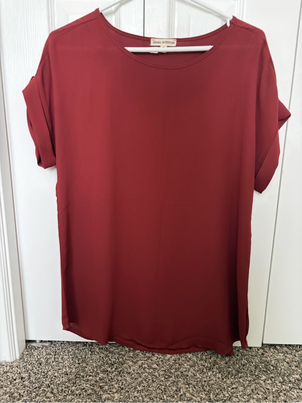 Women's Oversized Short Sleeve Crewneck Top - Burgundy